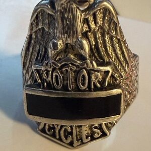 Silver G&S 1985 Vintage Motor Cycle Ring with Black Accent Marked Size 10